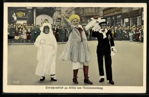 AK Köln, Strassenbild am Rosenmontag mit Darstellern