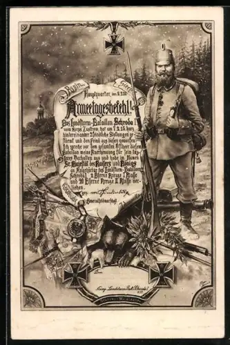 Künstler-AK Soldat v. Landsturm Bataillon Schroda I. vom Korps Zastrow