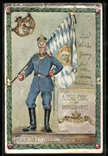 Künstler-AK Fahnenträger d. I: Baon. 13. bayr. Infanterie Regiments