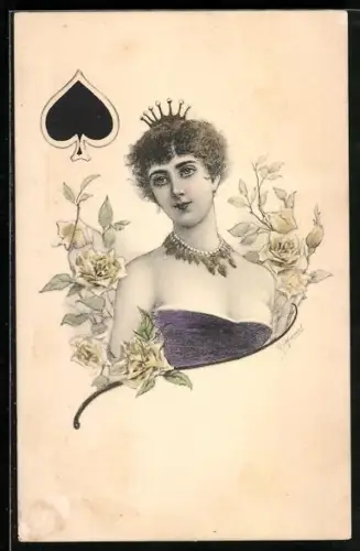 AK Pik-Königin mit Rosen, Kartenspiel