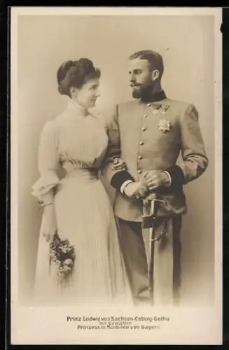 AK Prinz Ludwig von Sachsen-Coburg-Gotha mit Prinzessin Mathilde von Bayern