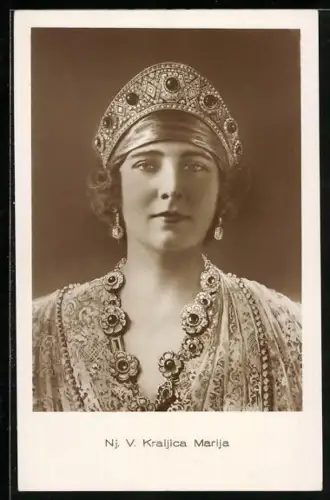 AK Maria von Serbien mit Kopfschmuck