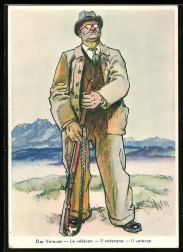 Künstler-AK H. Schaad: Luzern, Eidgenöss. Schützenfest 1939, Der Veteran