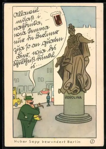 AK Brauerei-Werbung Berliner Schultheiss, Bayer bewundert die Berolina