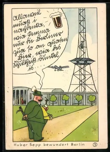 Künstler-AK Huber Sepp am Funkturm, Brauerei-Werbung