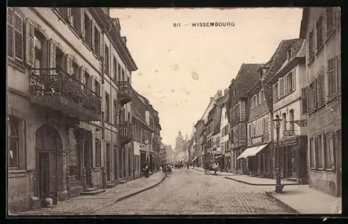 AK Wissembourg, Strassenpartie mit Geschäften