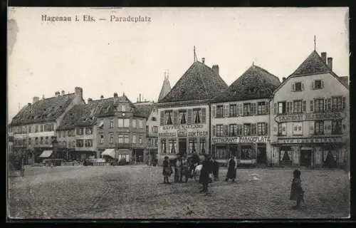 AK Hagenau i. Els., Paradeplatz mit Gasthaus Brauerei zum Tiger