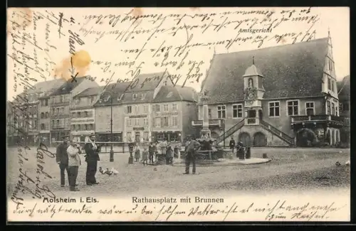 AK Molsheim i. Els., Rathausplatz mit Brunnen