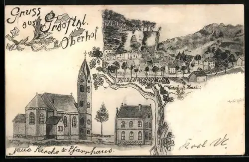 AK Oberhof, Wirtschaft Hari, Felsenwohnungen, Neue Kirche & Pfarrhaus