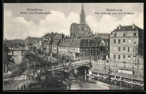 AK Strassburg, Blick vom Fischerstaden mit Kirche