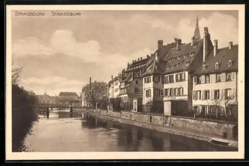 AK Strasbourg, Uferpartie mit Kirche