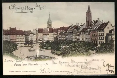 AK Strassburg i. E., Kleberplatz mit Denkmal