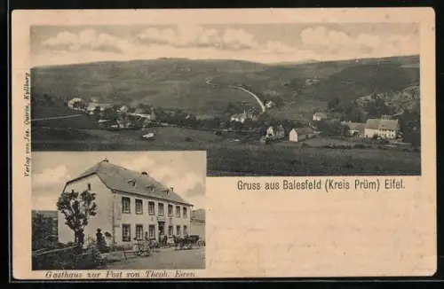 AK Balesfeld, Totalansicht und Gasthaus zur Post von Theob. Ewen