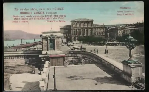 AK Budapest, Franz Josef-Platz mit Passanten