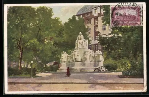 Künstler-AK Budapest, Vörösmarty-Denkmal