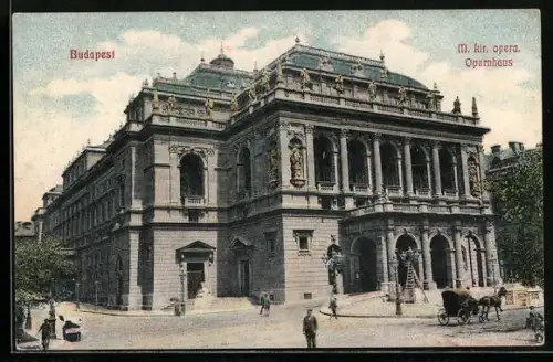 AK Budapest, Opernhaus mit Passanten