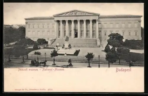 AK Budapest, National-Museum mit Denkmal
