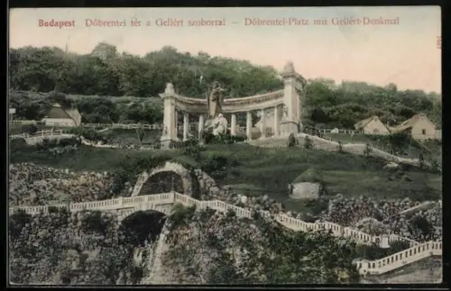 AK Budapest, Döbrentei-Platz mit Gellért-Denkmal