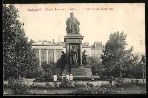 AK Budapest, Franz Deak-Denkmal mit Anlagen