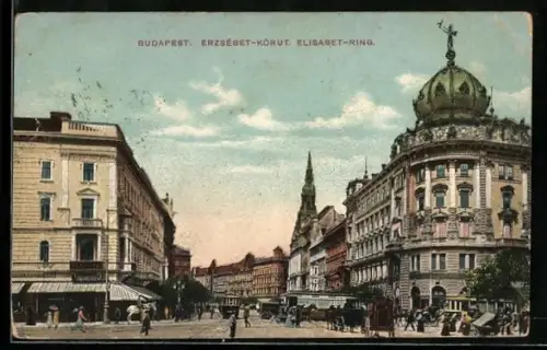 AK Budapest, Elisabet-Ring mit Strassenbahn
