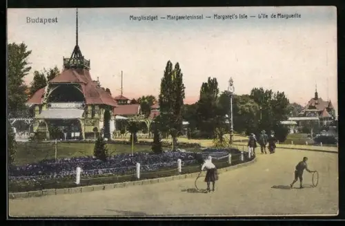 AK Budapest, Margareteninsel mit Restaurant