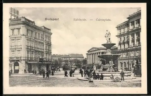 AK Budapest, Calvinplatz mit Strassenbahn