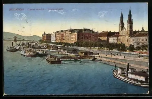 AK Budapest, Donauansicht mit Anleger