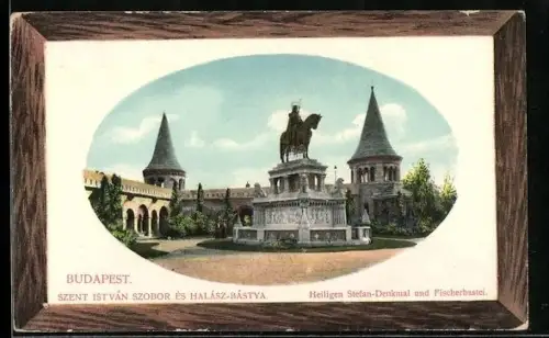 AK Budapest, Heiligen Stefan-Denkmal und Fischerbastei