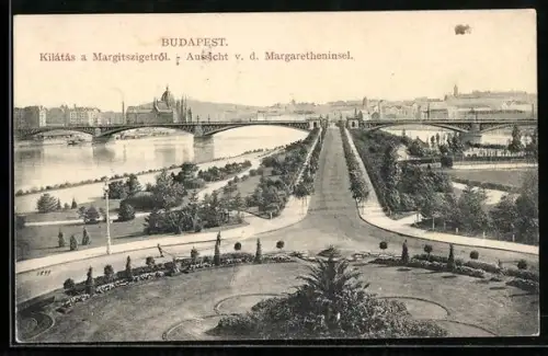 AK Budapest, Aussicht von der Margaretheninsel