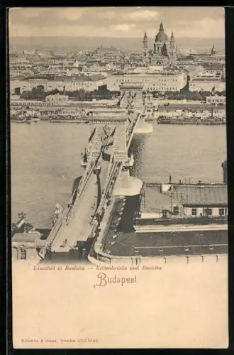 AK Budapest, Kettenbrücke und Basilika aus der Vogelschau