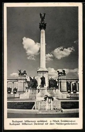 AK Budapest, Millenium Denkmal mit dem Heldengedenkstein