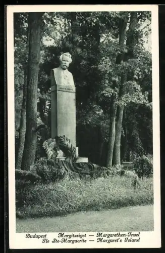 AK Budapest, Büste Arany Janos auf der Margarethen-Insel
