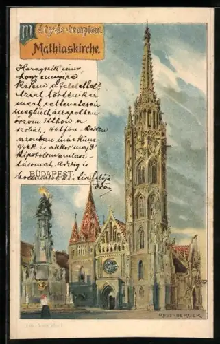Künstler-AK Budapest, Blick auf die Mathiaskirche