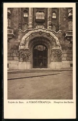 AK Budapest, Städtisches St. Gellért-Heilbad und Kurhotel, Haupttor des Bades