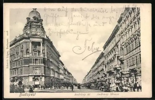 AK Budapest, Andrassy Strasse mit Geschäften
