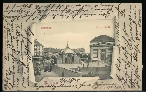 AK Budapest, Karlsring mit Passanten