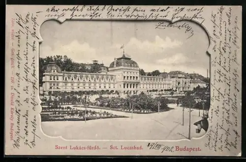 AK Budapest, Sct. Lucasbad mit Anlagen