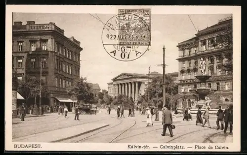 AK Budapest, Calvinplatz mit Brunnen