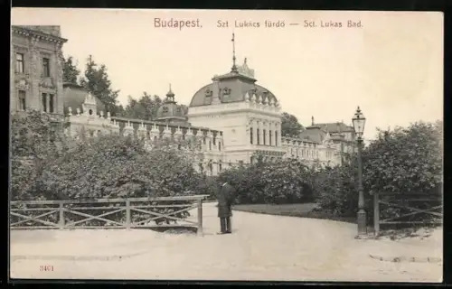 AK Budapest, Sct. Lukas Bad mit Parkanlagen