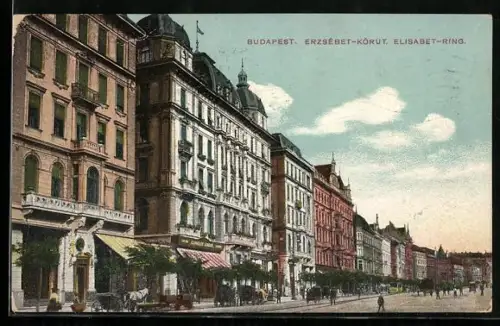 AK Budapest, Elisabet-Ring mit Passanten