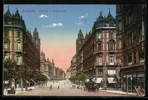 AK Budapest, Esküstrasse mit Kutsche