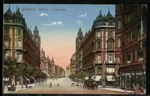 AK Budapest, Esküstrasse mit Kutsche