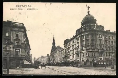 AK Budapest, Elisabethring mit Strassenbahn