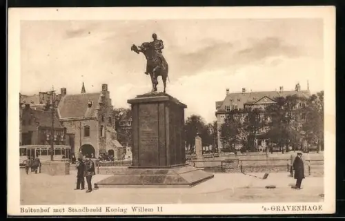 AK `s-Gravenhage, Buitenhof met Standbeeld Koning Willem II.