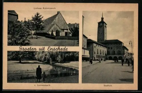 AK Enschede, Loshoes Rijksmuseum, Stadhuis, v. Lochemspark