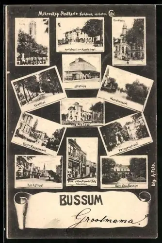 AK Bussum, Station, Vlietlaan, Kerkstraat, Hotel Nieuw Bussum