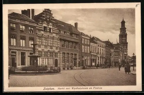 AK Zutphen, Markt met Wynhuistoren en Fontein
