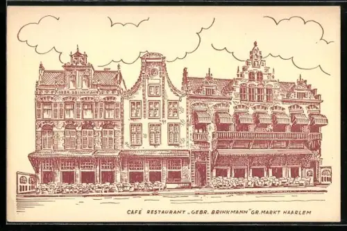 Künstler-AK Haarlem, Cafe Restaurant Gebrs. Brinkmann, Grote Markt