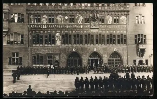 Foto-AK Basel, Fahnenabgabe vom Basler Bataillon 1916