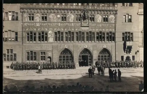 Foto-AK Basel, Fahnenabgabe vom Basler Bataillon 1916